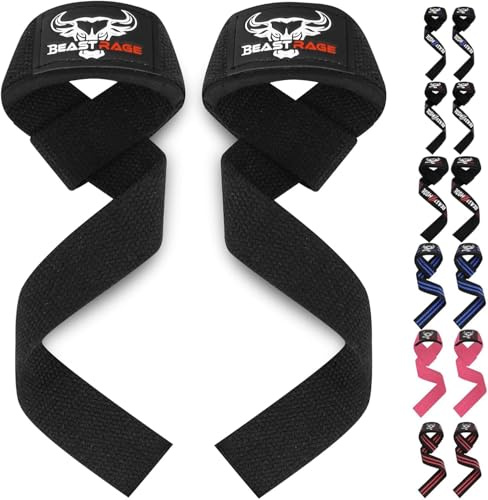 BEAST RAGE tyngdlyftningsremmar fitness vadderad bomull handledsstöd gel avancerade grepp hantel stång wraps kraftiga gym kroppsbyggande remmar kraft dödlyft skivstång halkfri träning