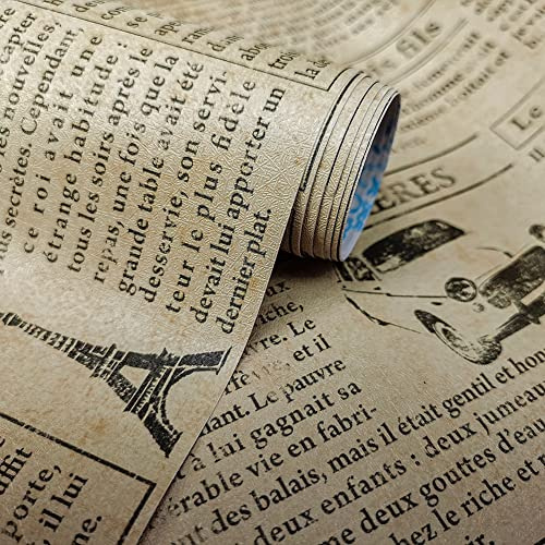 JZ·HOME Vintage Newspaper Contact Paper 17.7×32.8ft Peel & Stick Old Newspaper Wallpaper Self Adhesive Shelf Drawer Liner Removable Waterproof Furniture Sticker Vinyl Decorative Film