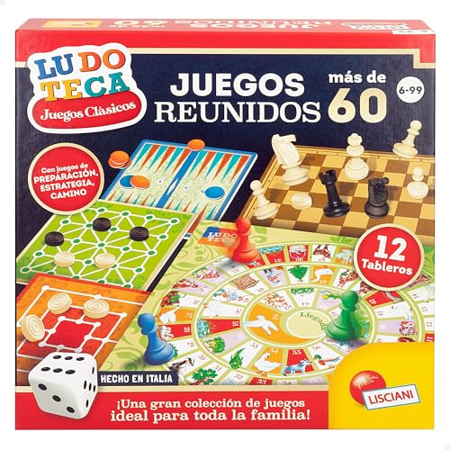 COLORBABY Lisciani - Pack 60 Juegos Reunidos, 6 tableros multijuego, 2 Dados, Juego de la oca, Backgammon, 1 a 4 Jugadores, Juegos de Mesa, Juguete Educativo, Juguetes niños 6 años, 47639