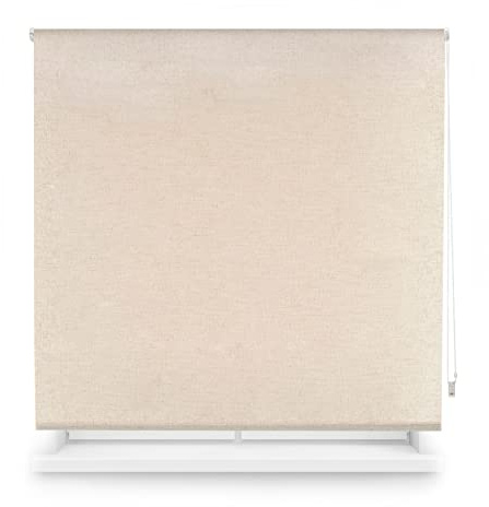 INTERBLIND | Estor Enrollable Translúcido de Textura Lino Tamaño 80x200 Ancho x Alto - Estor Beige Tamaño Tela 77x195 - Estor Lino