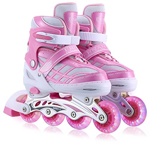 Kinder Inline Skates für Mädchen, verstellbare 4-Größen Inline Rollschuhe mit Allen leuchtenden Rädern für Kinder Mädchen (Rosa, S (EU28-32))