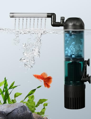 boxtech 5 in 1 Filtro Acquario Interno, Filtro Acquario Regolabile con Pompa Acqua 500L/H, Filtri Acquario Silenzioso con Spugna Filtrante e Letto Fluido, per Acquari 75-190L Pesci e Tartarughe (6W)