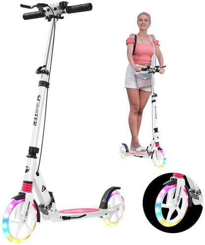 Kinder-Scooter ab 8–12 Jahren, schnell zusammenklappbare Handbremse für Erwachsene, Tretroller mit Tragegurt und höhenverstellbar, 200 mm große Räder für Erwachsene und Jugendliche von 11–15 Jahren