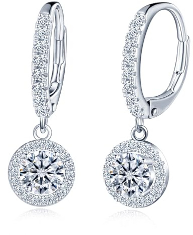 MICMIF Mujer Pendientes Colgante Halo de Plata de Ley 925, Pendientes de Gota Moissanita con Certificato GRA, Pendientes Diamantes Moissanite Joyas Hipoalergénico para Esposa Mamá Novia