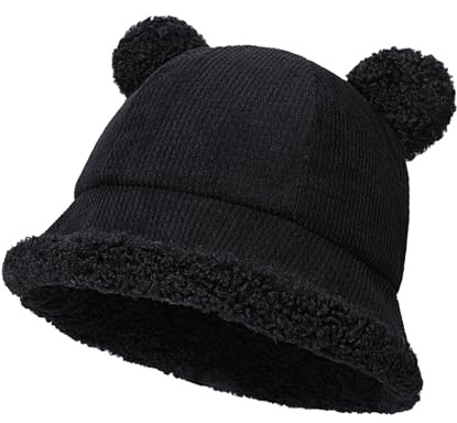 TAGVO Sombreros de Pescador Invierno, Gorro Pescador con Forro Polar Cálido Fluffy Bucket Hat Plegable Sombrero de Cubo para Mujer