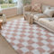 HUGEAR Teppich Kariert Hochflor Teppich Wohnzimmer 150X210cm Rosa Teppich Schlafzimmer Rutschfester Kinderteppich Flauschig Weicher und GemüTlicher Carpet Living Room Kinder Teppich Mädchen Jun