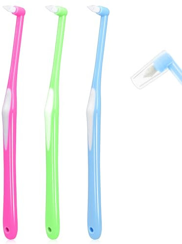 Sularpek 3 Stück Einbüschelzahnbürste, Einbüschelbürste mit Unabhängigen Schutzkappen, Tuft Zahnbürste, Weich Einbüschelzahnbürste, für Kieferorthopädische Zahnspangen und Brücken Detail Reinigung