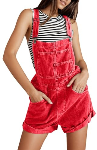 2025 - Peto de mezclilla ajustable elástico casual para mujer, jeans, pantalones cortos, monos de playa