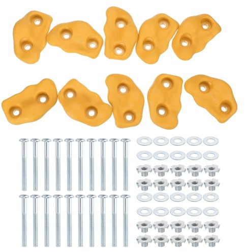 PATIKIL Rock Climbing Holds, 10 Pcs Small Climbing Rock Wall Grips Play Set Climber Attachments with Double Hole for Playground Accessory Indoor Outdoor Tree Training, Orange Red C-Small