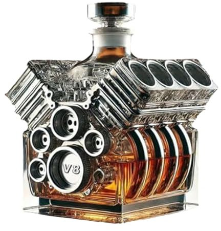 V8 Motor Whiskey Karaffe, Harz V8 Motoren Whisky Flasche, Kreativer Auto Motor Whiskey Dekanter für Bar Deko, 2025 Neue Automotor Likör Whisky Karaffe, für Autoliebhaber Geschenk