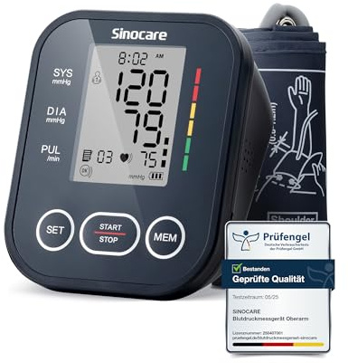 Blutdruckmessgerät Oberarm, Vollautomatisches Blutdruck Messgerät für Zuhause, Blutdruckmessgerät Große Manschette, sinocare Blood Pressure Monitor