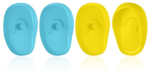 VRYNDH 4 Pezzi Copri orecchie per doccia,Paraorecchie In Silicone Per Capelli Riutilizzabili Colorazione Dei Capelli, per La Casa Doccia Bagno Salone,Giallo + Blu