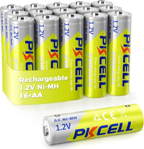 PKCELL 16 stycken AA NiMH-batterier 2100 mAh 1,2 V | Hög kapacitet och låg självurladdning. Delvis förladdad, för solcellslampor, ficklampor och vardagliga apparater