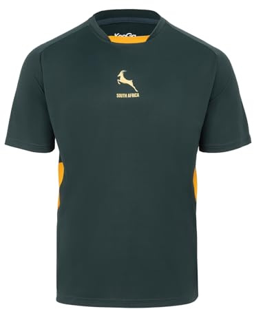 Maglietta ufficiale Springboks South Africa, da uomo, a maniche corte, in poliestere, classica maglietta di supporto per rugby, verde, Multicolore, S