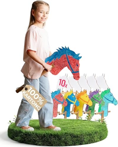 GUTRITT Käpphäst Set i Kartong | 10 delar att måla och leka med | Pysselkit häst att sätta ihop | Hobby horse set för barnkalas och födelsedagar | Utan lim | Tillbehör barnkalas