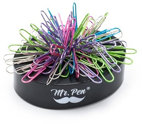 Mr. Pen- Magnetic Desk Toy With Colored and Silver Paper Clips (100 Pieces), Desk Toys, Desk Decor, Desk Accessories, Paperweight, Cute Office Supplies, Paper Clips Holder, Paper Clip Dispenser