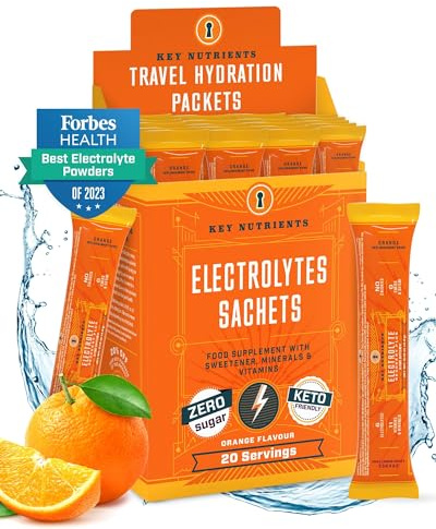 KEY NUTRIENTS Multivitamin Electrolytes Sachets No Sugar - Refreshing Orange Electrolyte Powder - Sodium & Energy Supplement - Hydration Powder - No Calories - 4 g x 40 Sachets (160 Grams)