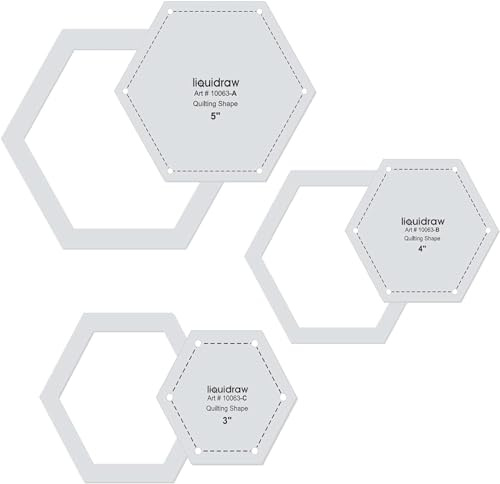 Liquidraw Quilting Templates & Rulers - 3 Set, 3, 4 & 5 | Hexagon Shape | for Patchwork, Sewing, Art & Craft, Cutting & Design | Transparent Acrylic | Easy to Read | for Beginners or Professionals