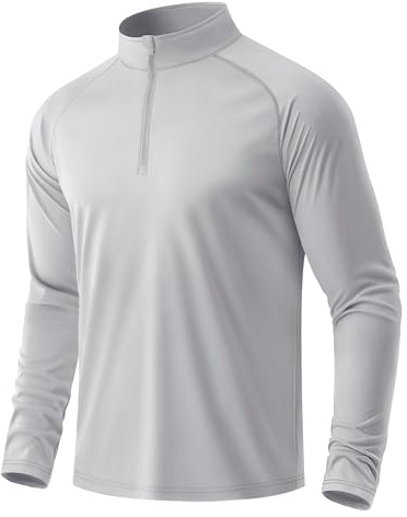MAGCOMSEN Men's 1/4 Zip Long Sleeve Sun Protection UPF 50+ Running Gym T Shirts Outdoor Sports Tops Rash Guard Tee Shirt,Light Grey,S