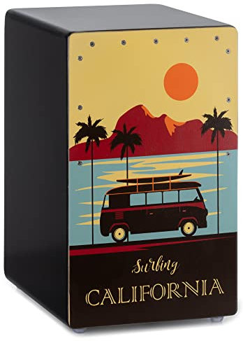 XDrum Design Series Cajon “California” - Designer-Cajon mit Kunstdruck - Integrierter Bass Port - Korpus aus HPL (High Pressure Laminate) - Fest installierter Snare-Teppich
