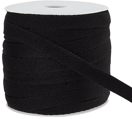 BENECREAT Recambio Cuerda Plana Cordón 25m, Cordón Suave Negro de 12 mm de Ancho con Carrete de Plástico de 1 Piezas, para Abrigos, Pantalones, Pantalones Cortos