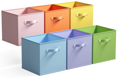 GRANNY SAYS Aufbewahrungswürfel aus Stoff, 6 Stück Kisten für Kallax Regal, 33 x 33 x 32,4 cm Faltbare Regalbox mit Griffen für Kinderzimmer Bastelzimmer Organisieren, Bunt Stoffkisten Aufbewahrung