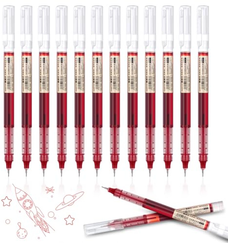 OFFCUP Penne Gel, 12Pcs Penna a Sfera, 0.5MM Penna Roller a Inchiostro Liscio ad Asciugatura Rapida Punta Fine Penne a Inchiostro Liquido Liscio Forniture di Cancelleria per Scuola Ufficio (Rosso)