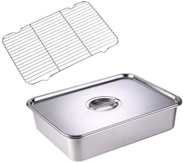 GRFELI Edelstahlpfannen mit Deckel, Dampftischpfanne, Edelstahl-Behälter-Set, stapelbare Metalldampfgarpfanne (40 * 30 * 10cm+D+L)