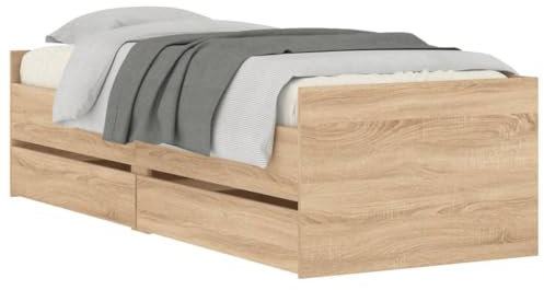 vidaXL Bettgestell, Bettrahmen mit Lattenrost, Bett Gästebett mit Schubladen, Einzelbett Schlafzimmerbett Schlafzimmermöbel, Sonoma-Eiche 100x200cm