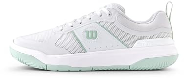 Wilson Zapatos de Pickleball para Mujeres Pickle Pro W, con un Ajuste Ceñido y Diseño Mejorado, Hechos de Malla Transpirable con un Cuello Suave y Talón Firme, Color: Blanco/Surf Spray, Talla: 34.5