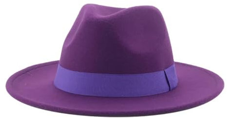SOYNIA Fedora Trilby Filzhut Hut Fedora-Hut Für Damen Bandband Herrenhut Breite Krempe Klassische Hochzeit Kirche Bowler-Kappe 60–62 cm (XL) Lila