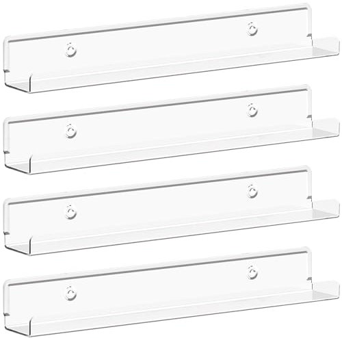 Lifewit Hängeregale für Schallplatten, 4 Pack 30,5CM Vinyl Halter Klar Wandregal Wandhalterung Raumdeko für Buch/Foto/Bild/Makeup im Schlafzimmer, Wohnzimmer, Bad, Kommode, kinderzimmer
