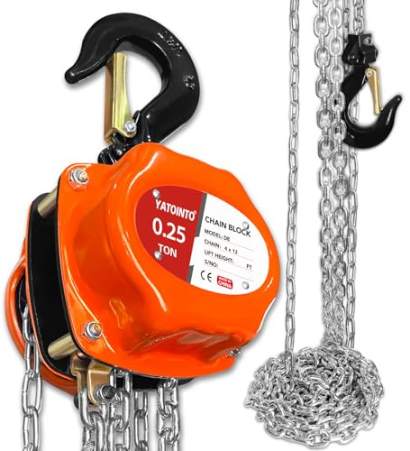YATOINTO Chain Hoist 1/4 Ton (550Lbs), Portable Mini Hand Chain Hoist Compact 10FT, Manual Chain Block Hoist 10.2 Headroom, Lightweight Industrial Steel for Garages Warehouse Automotive Machinery