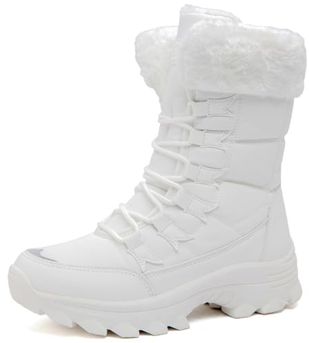VLOOKST Stivali da Neve Donna Scarpe da Camminata Invernali Impermeabile Antiscivolo Caldo Pelliccia Foderati Passeggiate Stivaletti Sneaker Casual Outdoor Stivali da Escursionismo Bianco 40EU