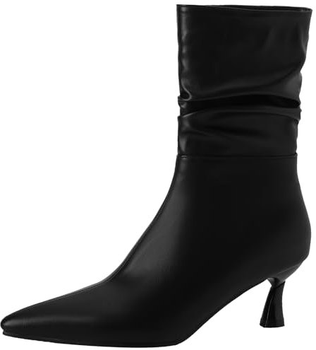 CUTEHEELS Stivali da donna eleganti slip-on con punta a punta e tacco Kitten, Nero , 37 EU