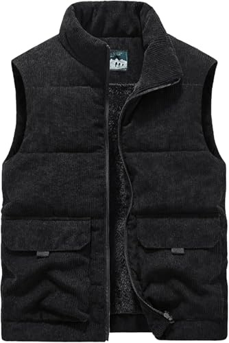 Goolecrimp Giacca Invernale Imbottita Calda da Uomo Gilet Invernale a Forma di Cuore Gilet Imbottito Caldo Gilet da Sci e Neve Giacca in Velluto a Coste Senza Maniche con Fodera in Peluche (Nero,L)
