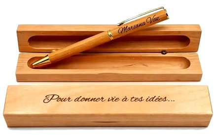 Stylo Personnalisé avec Gravure Prénom - Coffret Bois Gravé avec Nom - Cadeau Professeur Retraite Homme Femme - Noël Anniversaire Fête des Pères - Weastyle