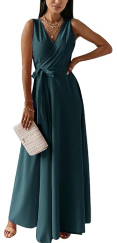 Womens Summer Maxi Dress Deep V-Neck Sleeveless Long Dress Casual Tie Up Beach Dress A-Line Bridesmaid Dress for Daily, Holiday, Travel(XL)