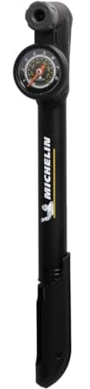MICHELIN - Mini Pompe Aluminium à Manomètre Clever Valve AIR Tech Pro - Gonflage Précis 8 Bars/120 PSI - Corps Léger Aluminium - Poignée en T - Compatible Valves Presta/Schrader - Fixation Vélo