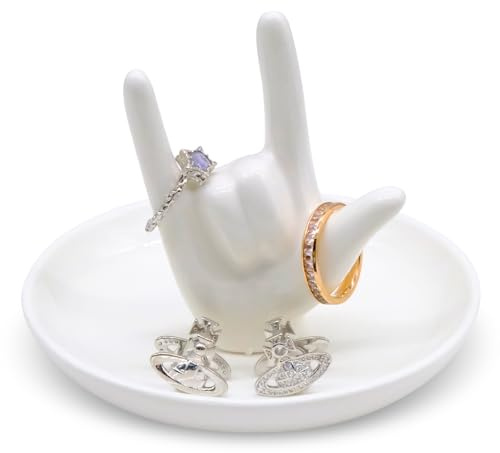 Porte Bague, Plateau à Bijoux en Céramique, Support Main Décoratif pour Bagues Colliers Boucles d’Oreilles, Rangement Bijoux pour Chambre, Coiffeuse ou Salle de Bain