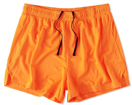 Amy Coulee män 9,5 cm lätt gym nät korta sportbyxor med slits, apelsin, M