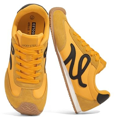 LUCKY STEP Scarpe da Tennis Retro per Donna – Sneaker Classiche Casual in Pelle Genuina con Suola Sottile e Leggera, Eleganti e comode (Giallo/Nero, 9US-40EU-7UK)