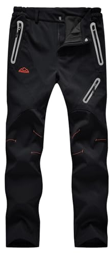 donhobo Pantalon de randonnée d'hiver pour femme - Imperméable - En softshell - Coupe-vent - Doublure chaude - Pantalon de ski - Pantalon de trekking - Pantalon fonctionnel (noir pur, taille 2XL)