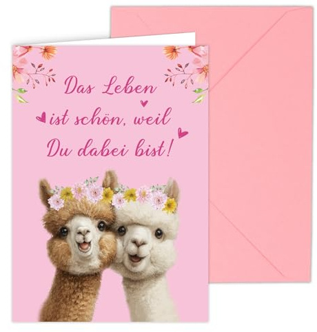 WenmthG Geburtstagskarte Freundin (Klappkarte, inkl. Umschlag), Glückwunschkarte Hochzeit Geburtstag Liebe Freundschaft, Alpaka Geburtstagsgeschenk für Beste Freundin Kollegin Mann Frau