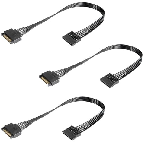 GERUI 3 st 15-stifts SATA-strömförlängningskabel, SATA-hane till honadapter, platt kabel, för hårddisk, HDD, SSD, DVD-brännare, hårddisk, 32 cm (32 tum)
