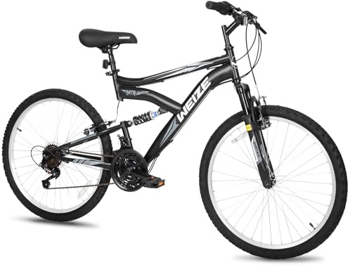 WEIZE Kids Mountain Bike,24 inch Kids' Bicycles for 8-14 Years Old Boys Girls with Dual Full Suspension, 6 Speeds Drivetrain, High-Carbon Steel Frame, Black
