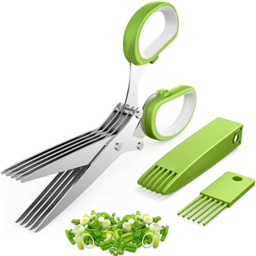 Herb scissors, kitchen scissors, 5 blades with cap, kitchen gadget. Can also be used for paper cutting. Sharp, made of stainless steel.