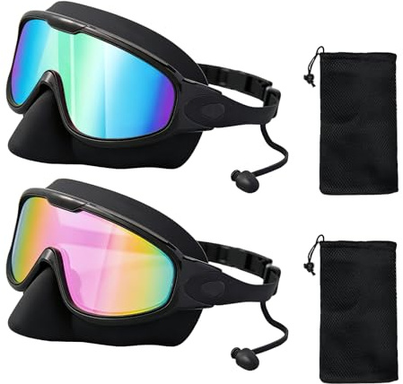 Occhialini Nuoto Uomo, Occhialini Nuoto Donna con Tappi Orecchie, Anti-UV Anti-Appannamento Occhiali Piscina Adulto, con Borsa a Rete, Regolabile Occhiali Polarizzati Nuoto, per e Surf e Adolescenti