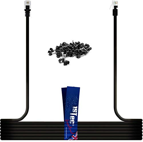 1STec 15M ADSL2+ Super High Speed Cat5e RJ11 Broadband Hub Internet Extension Cable for BT Infinity Sky Q Talktalk Plusnet EE Vodafone Post Office Router on Fibre or Standard Services 15 Metre Black