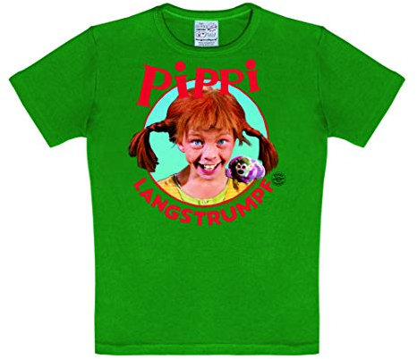 Logoshirt® Pippi Langstrumpf I Portrait I T-Shirt Print I Kinder I Mädchen & Jungen I kurzärmlig I grün I Lizenziertes Originaldesign I Größe 122/128